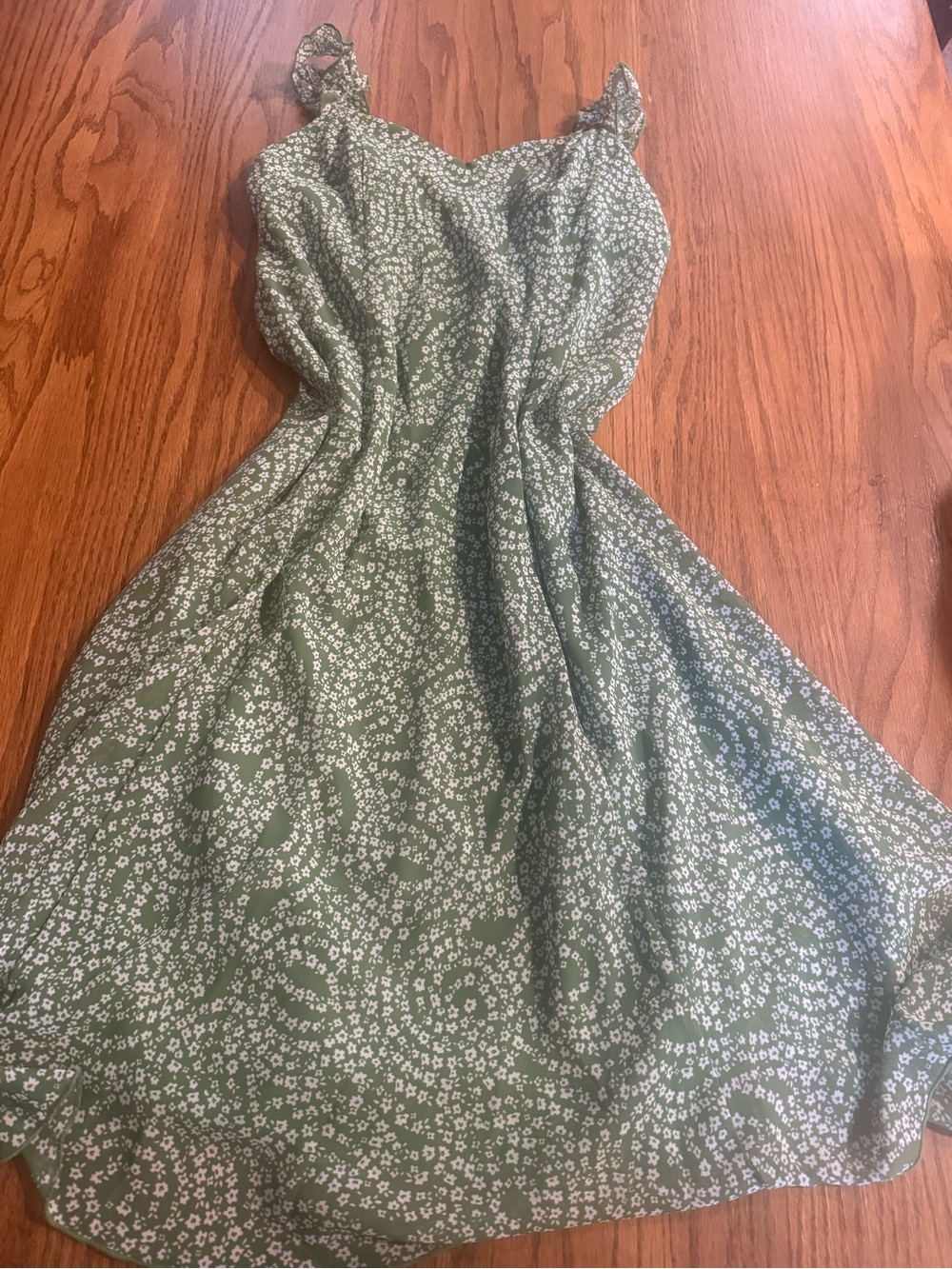 Green Floral Sundress with Ditsy Print